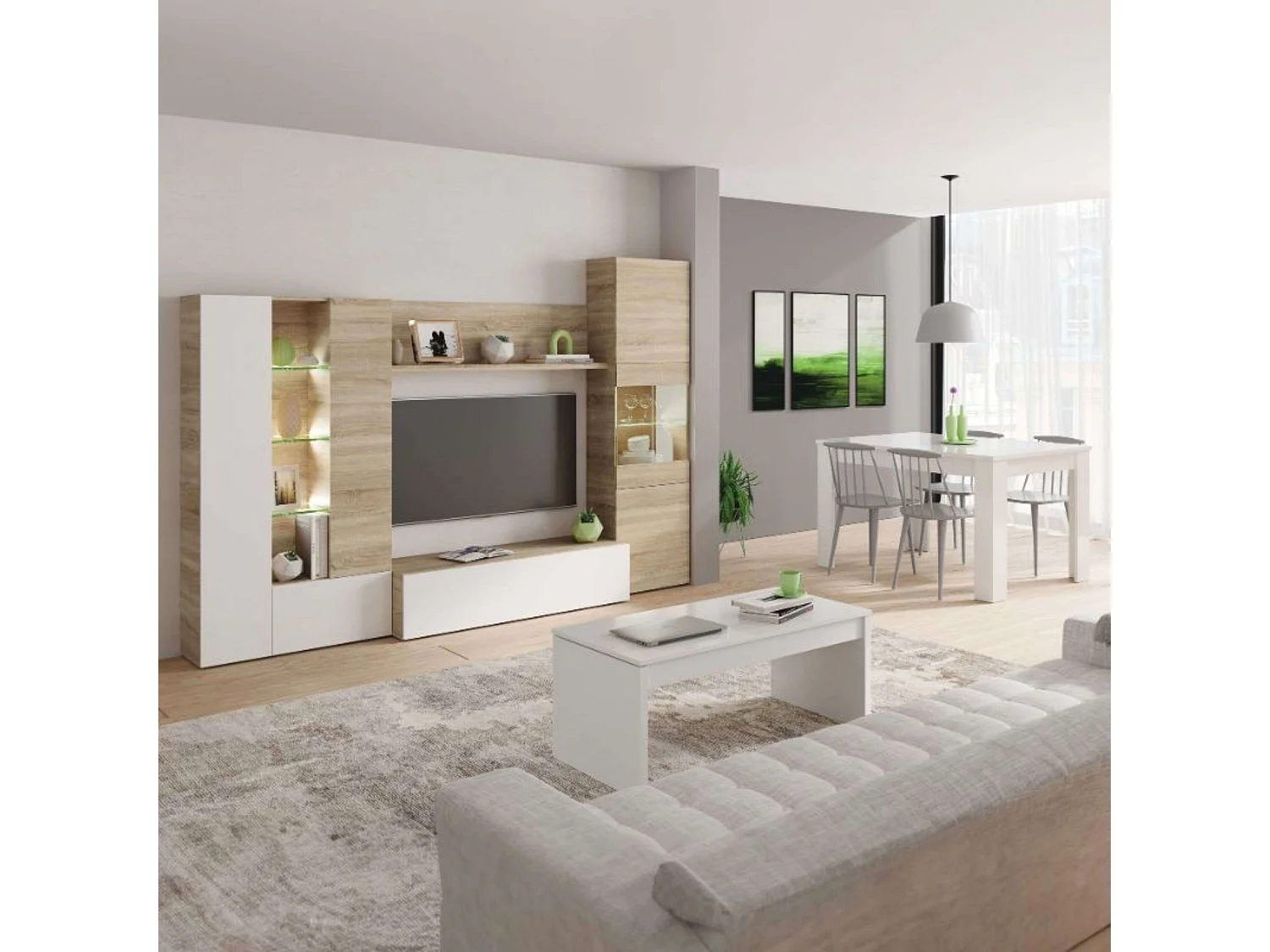 Pack Muebles Salón Led Color Canadian Blanco Moderno (mueble + Mesas)