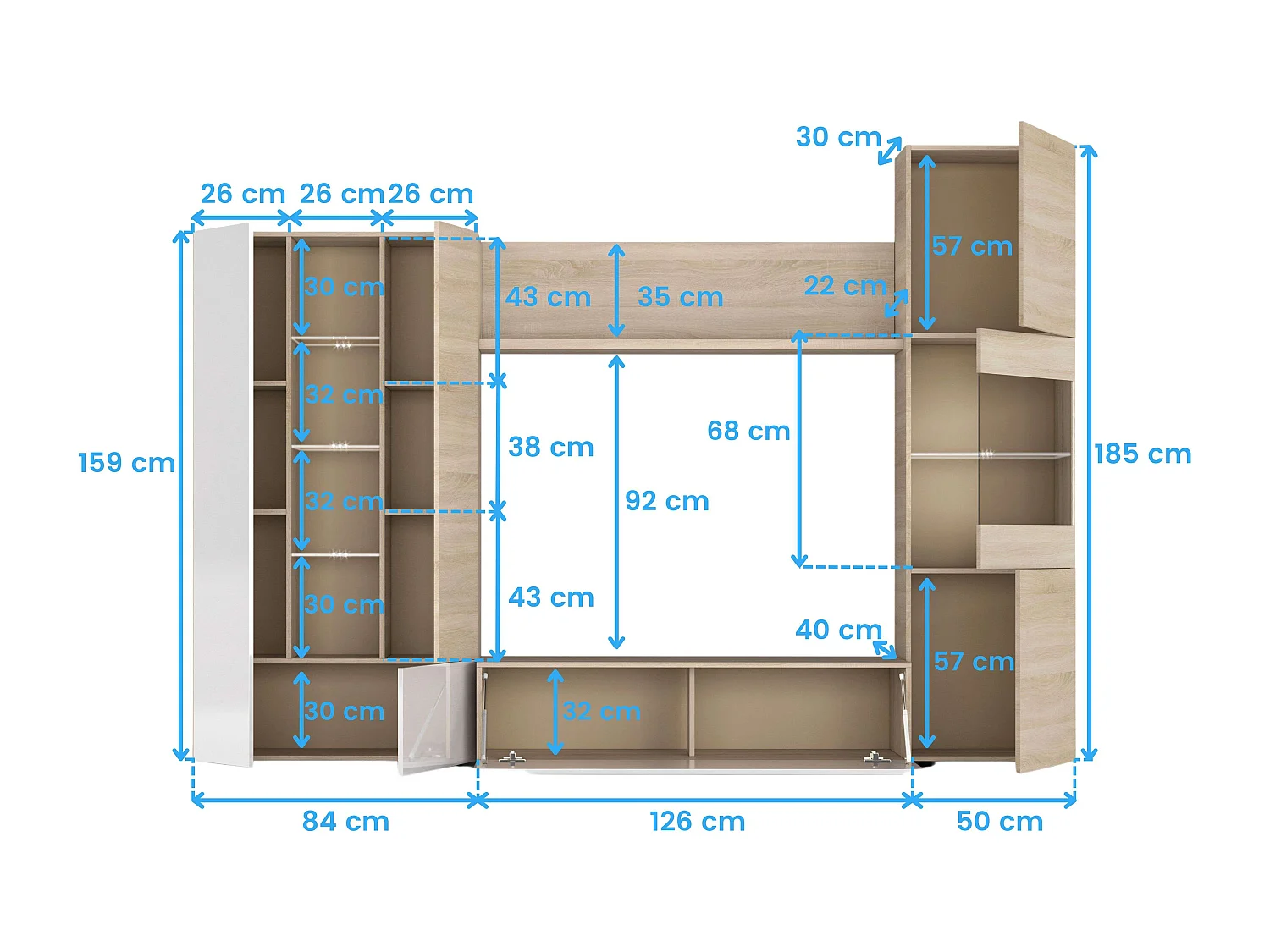 Pack Muebles Salón Led Color Canadian Blanco Moderno (mueble + Mesas)