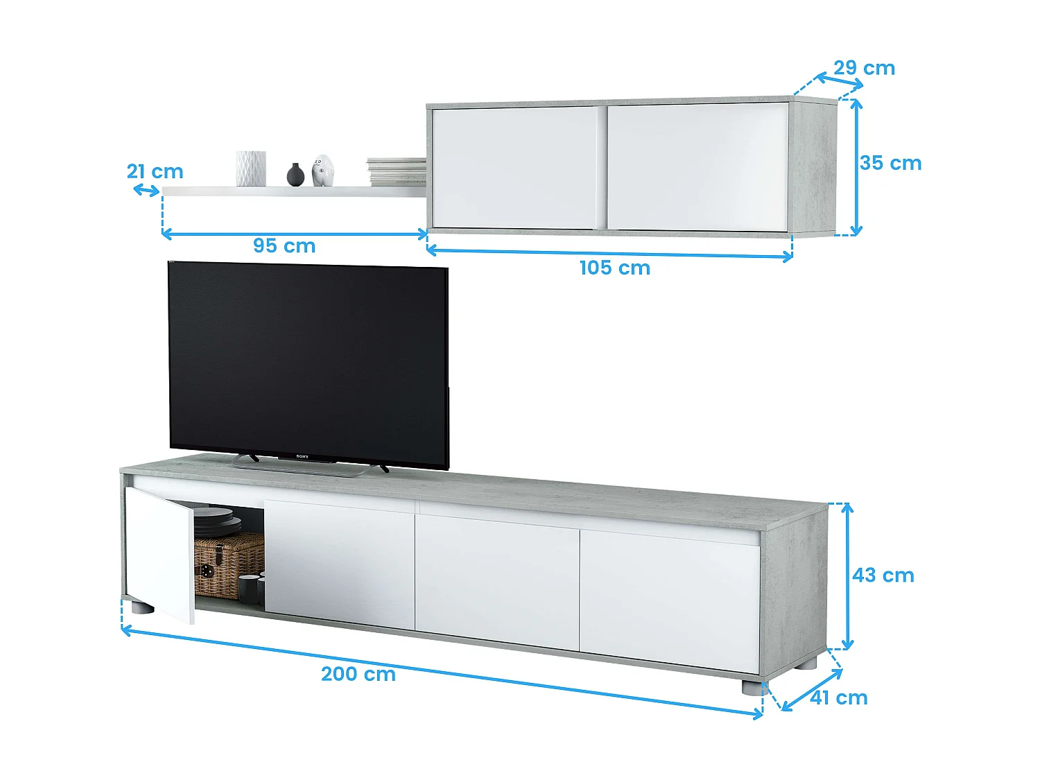 Pack Muebles Salón Comedor: Módulo TV, Mesas Centro y Comedor Blanco