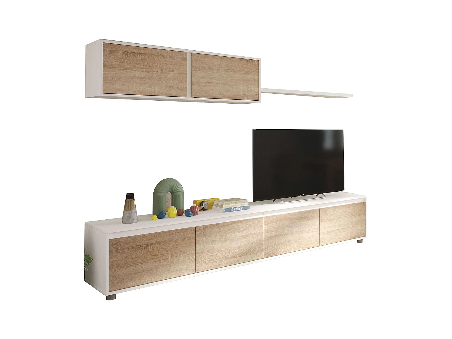 Pack Muebles Salón Completo Roble Blanco: Mueble + Mesa + Escritorio