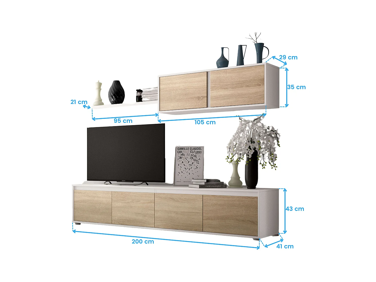 Pack Muebles Salón Completo Roble Blanco: Mueble + Mesa + Escritorio