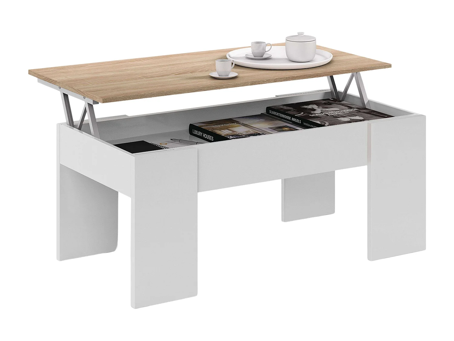 Pack Muebles Salón Completo Roble Blanco: Mueble + Mesa + Escritorio