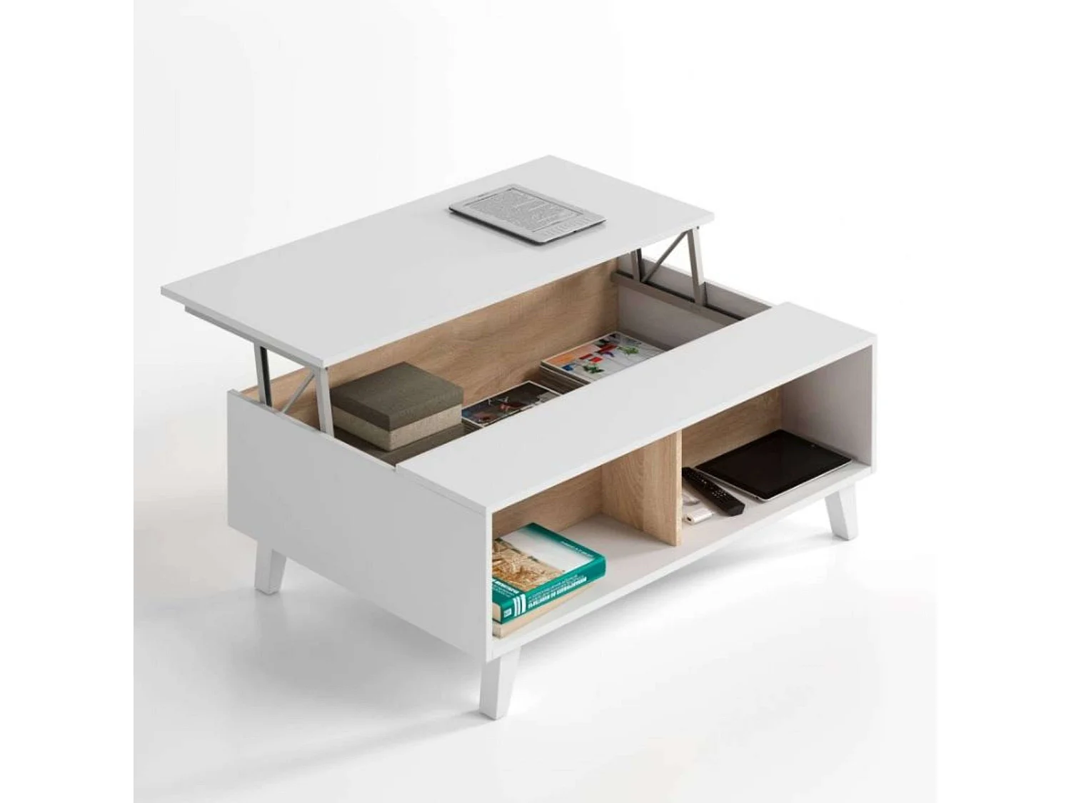 Kit 3 Muebles Salón Blanco Zaiken y Roble Canadian (TV, centro, aparador)