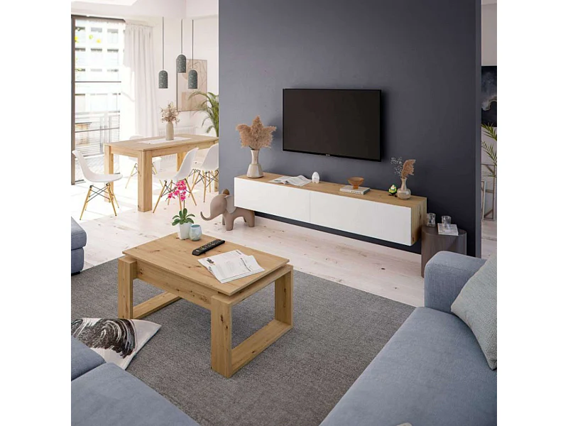 Pack Muebles Salón Moderno Roble Nodi y Blanco Artik Completo