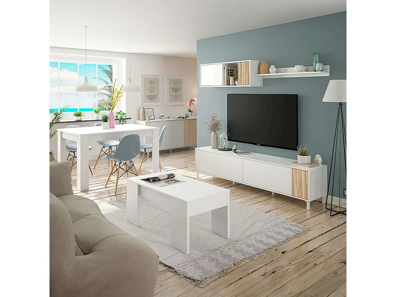 Pack Muebles Salón Moderno Ethna Blanco Mate y Natur