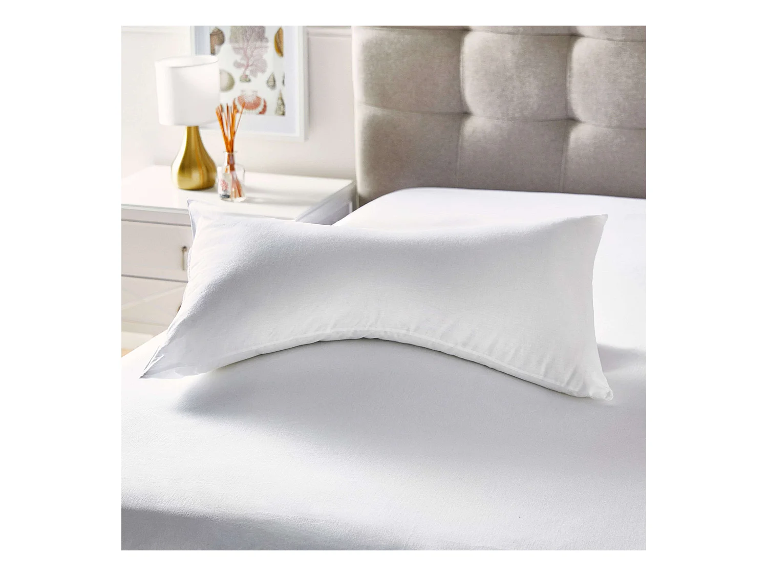 Oreiller Gel Touch Fibre Fermeté Moyenne Coton Blanc 60x40 cm