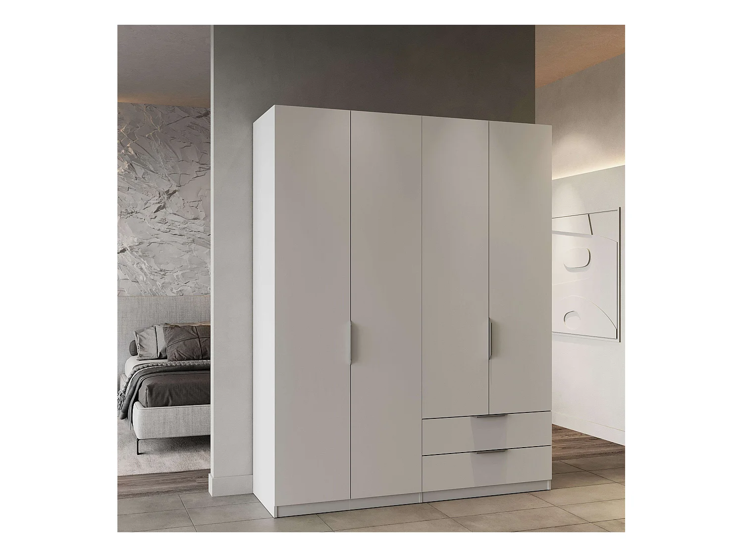 Armario Dormitorio Ghost 2 Cajones 4 Puertas Melamina Blanco 158x51 cm