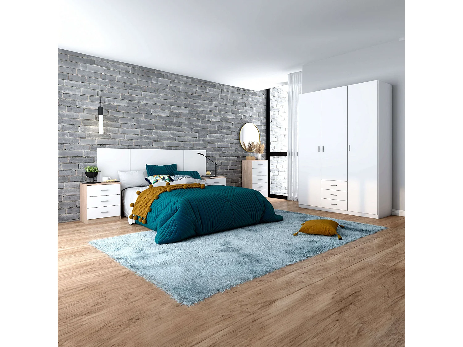 Miroytengo Armario Roma 3 Puertas 3 Cajones Blanco 216x149x53 cm