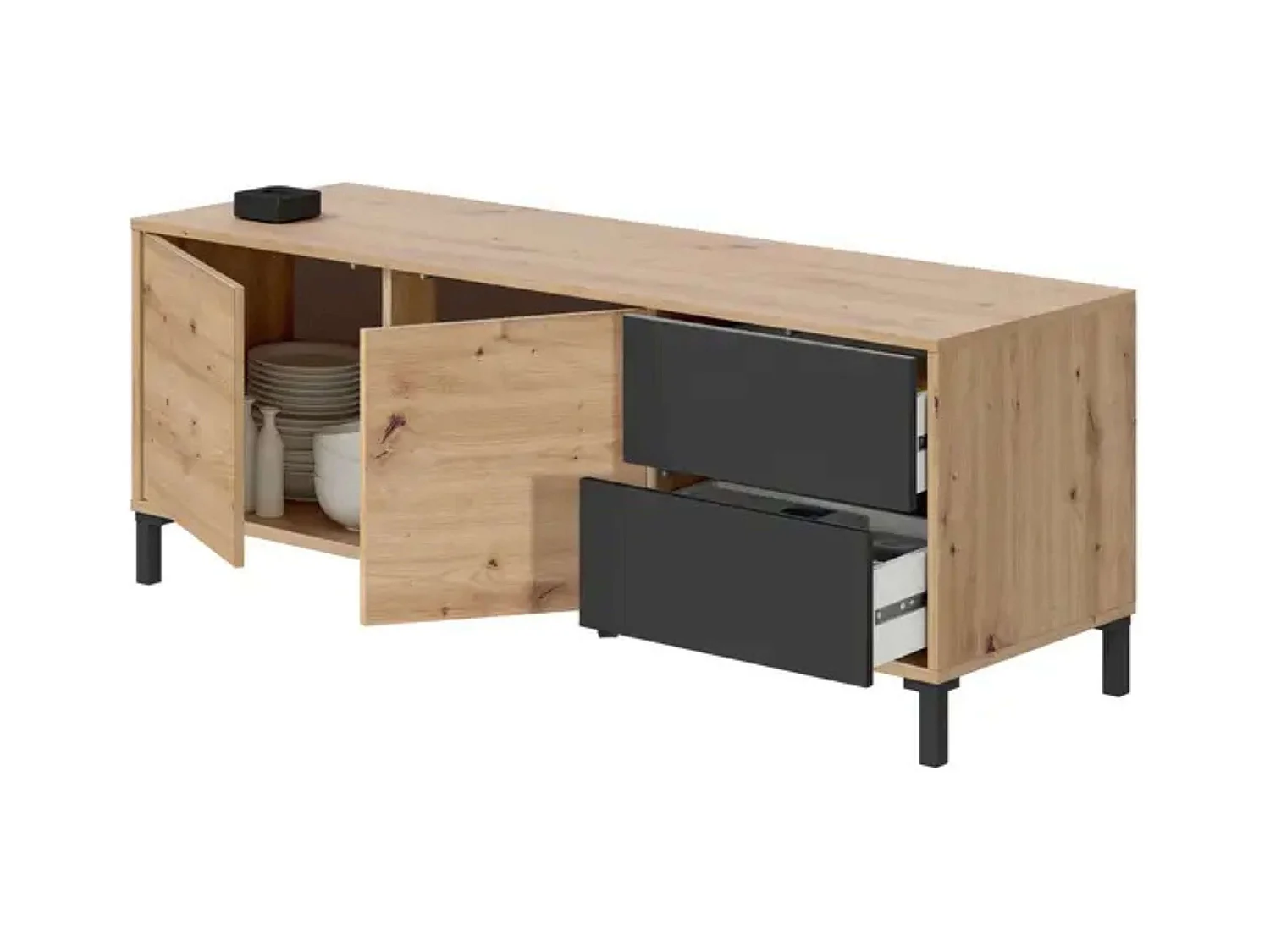 Pack 3 muebles salón Roble Nodi y Gris Antracita