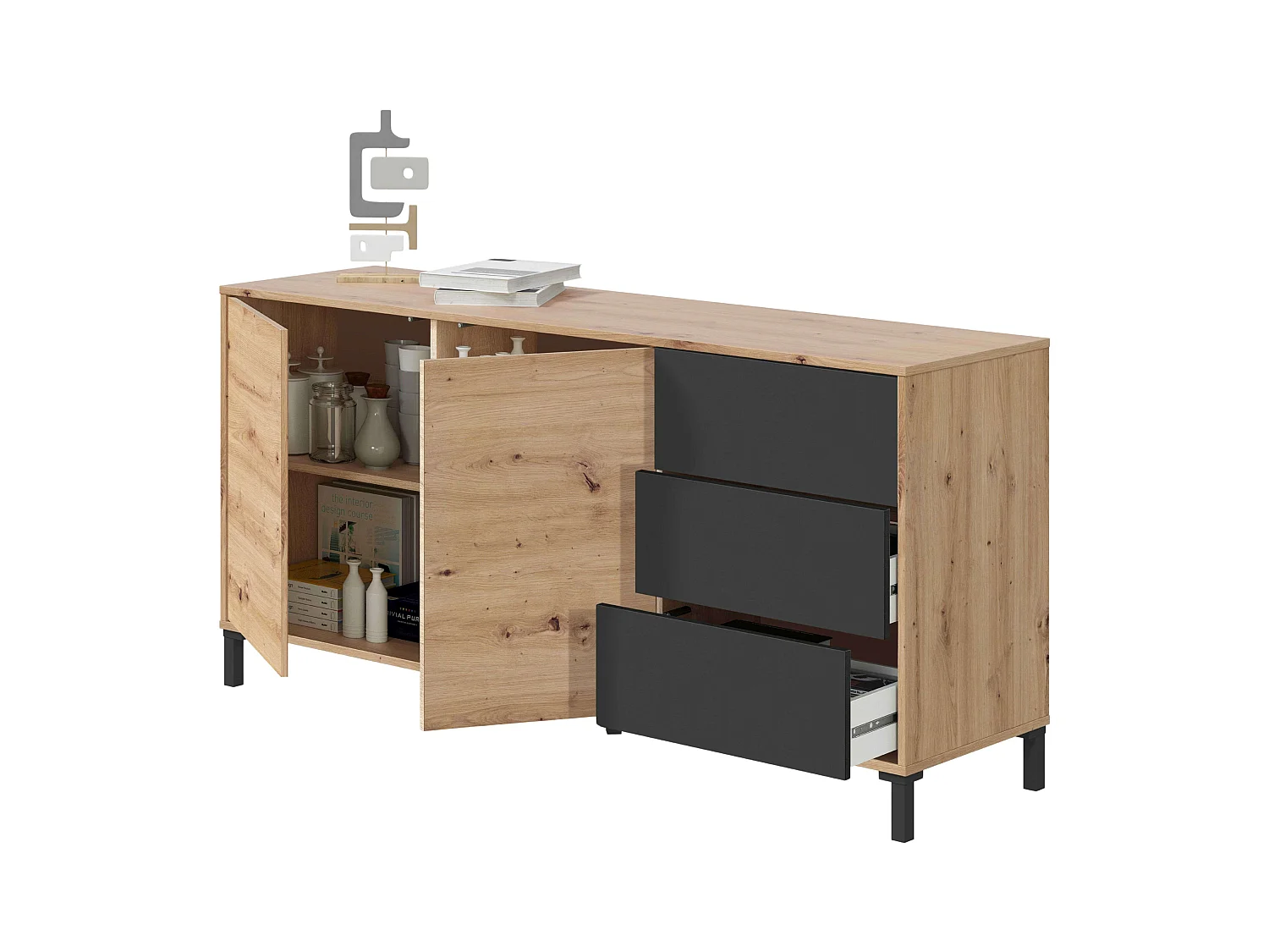 Pack 3 muebles salón Roble Nodi y Gris Antracita