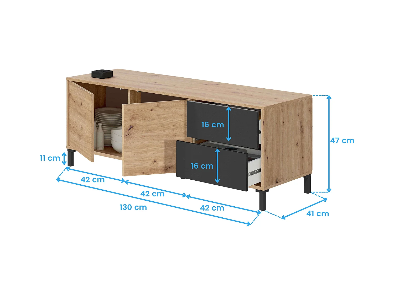 Pack 3 muebles salón Roble Nodi y Gris Antracita