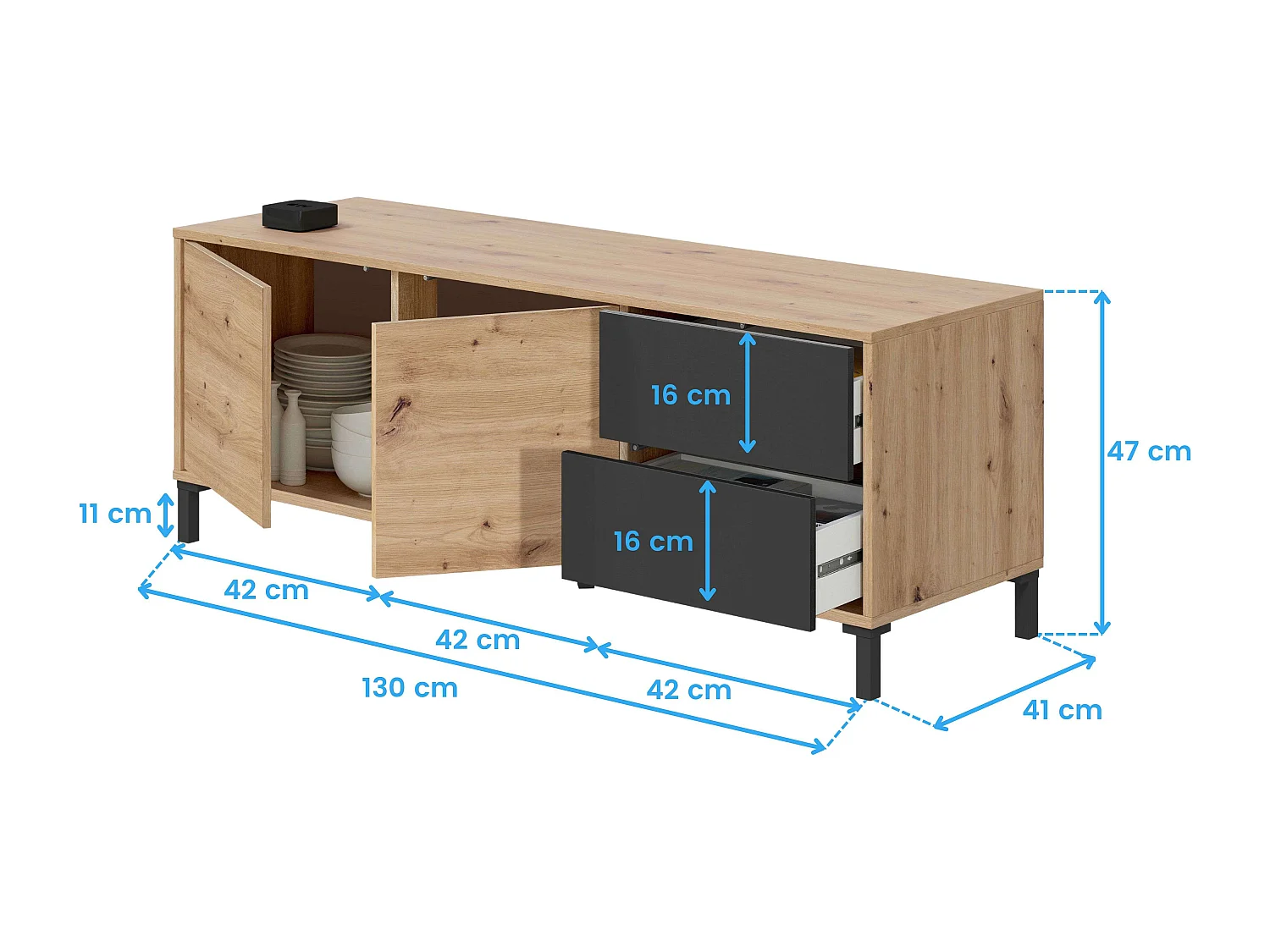 Pack 3 muebles salón Roble Nodi y Gris Antracita