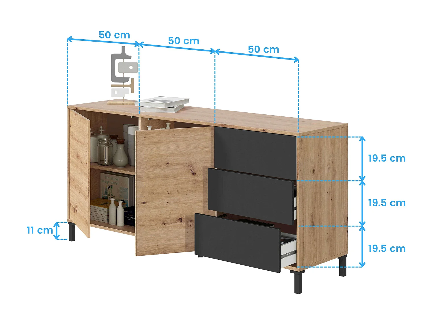 Pack 3 muebles salón Roble Nodi y Gris Antracita