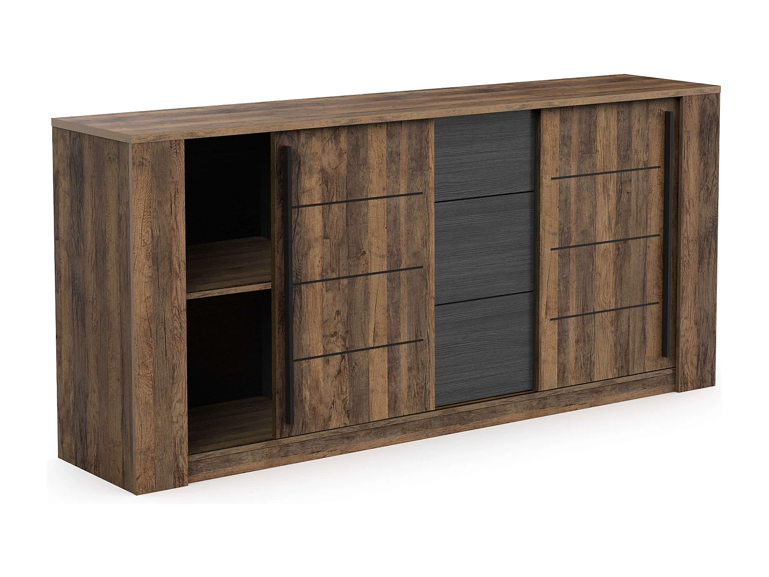 Pack Muebles Ind. Salón Mónaco Roble Osc. y Negro
