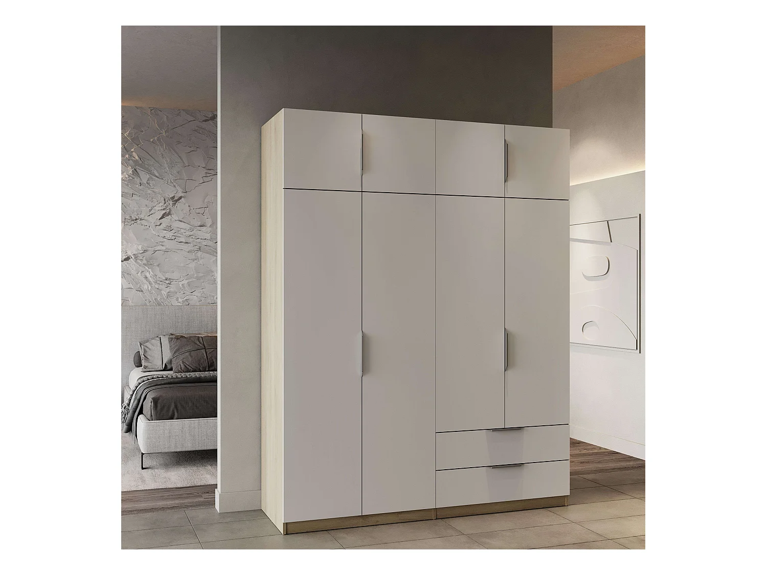 Armario Grande Ghost 8P 2C Blanco/Roble Kronberg 203x158x51 cm