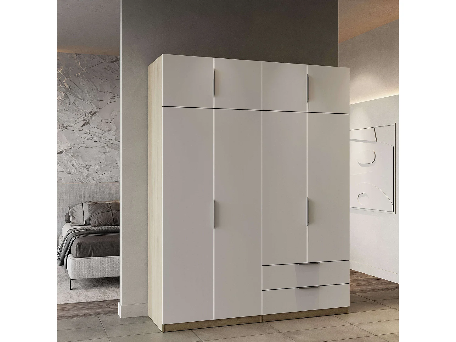 Armario Grande Ghost 8P 2C Blanco/Roble Kronberg 203x158x51 cm