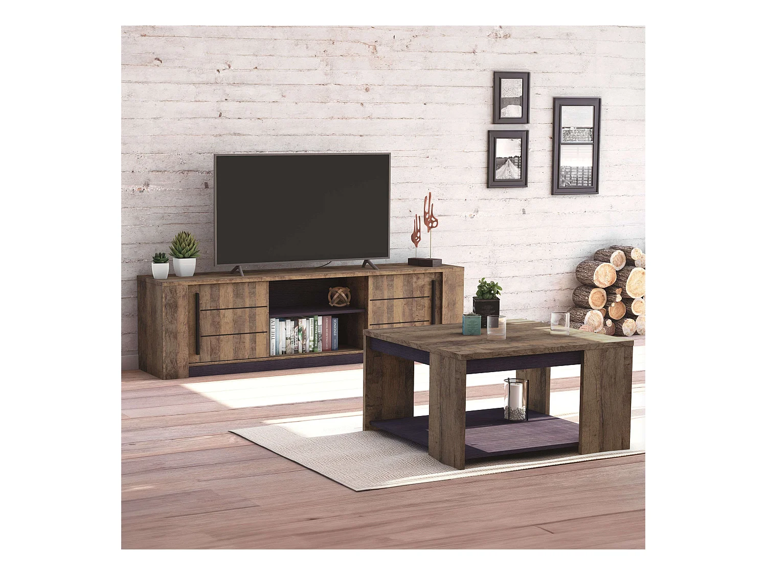 Pack Muebles Comedor Ind. Mónaco Roble Oscuro y Negro