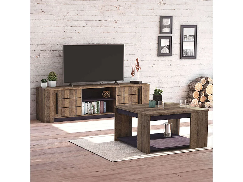 Pacote de móveis para sala de jantar industrial Monaco em carvalho escuro e preto