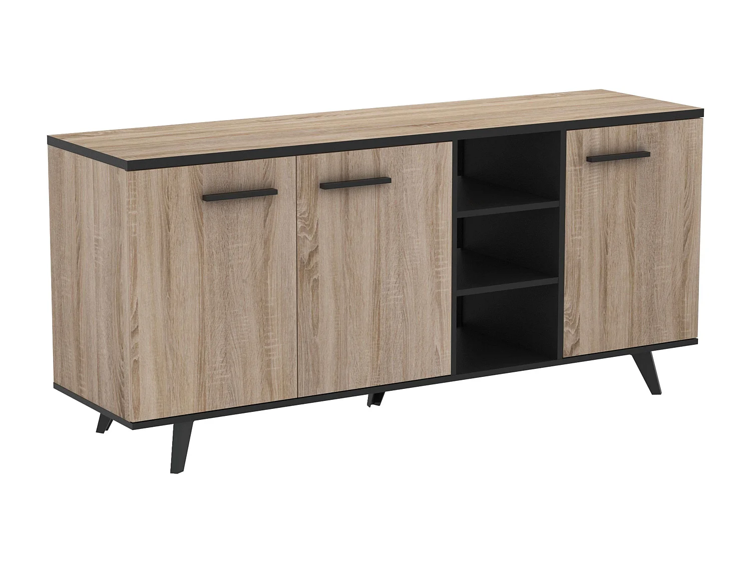 Pack Muebles Salón Comedor Wayne Roble/Negro (mesa + Aparador + Librería)