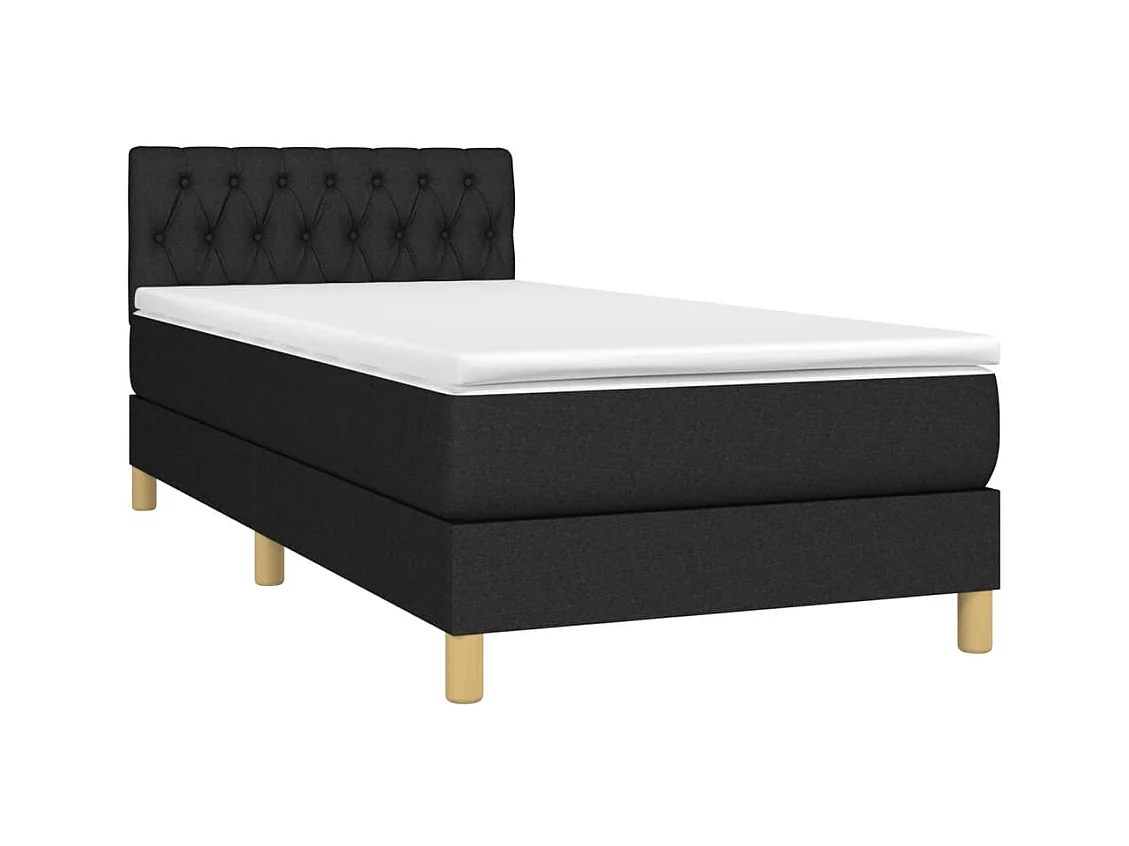 Lit simple-Lit adulte-Sommier à lattes de lit avec matelas Noir 90x190 cm Tissu