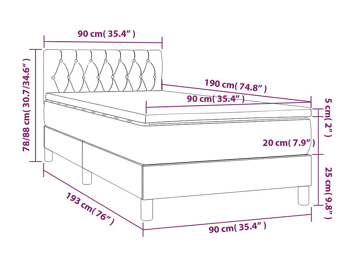 Einzelbett | Bettgestell | Boxspringbett mit Matratze Schwarz 90x190 cm Stoff SHL420992