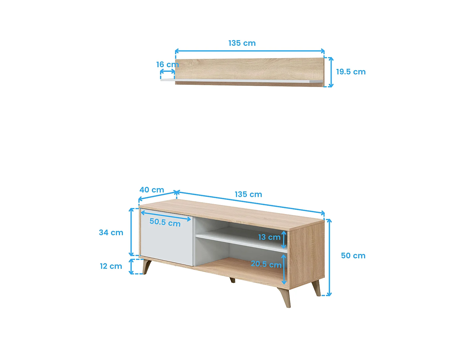 Pack Muebles Salón Nórdico Blanco Roble: TV, Aparador, Vitrina, Mesas