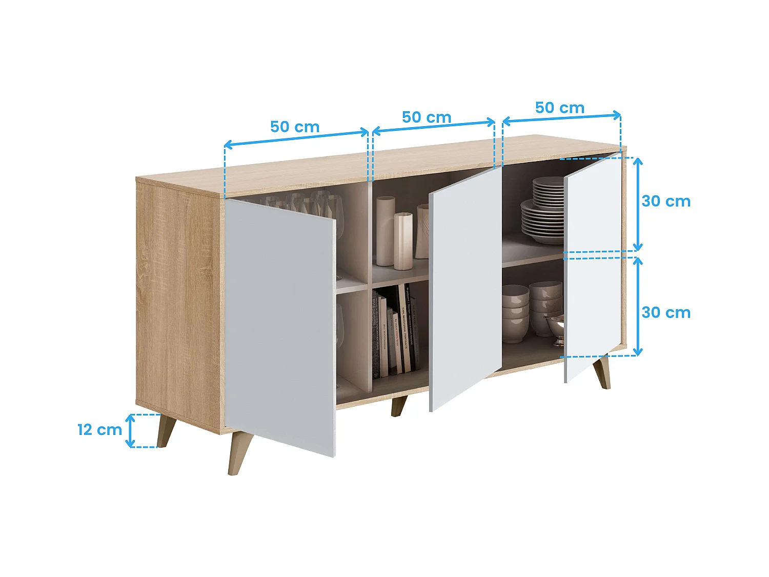 Pack Muebles Salón Nórdico Blanco Roble: TV, Aparador, Vitrina, Mesas