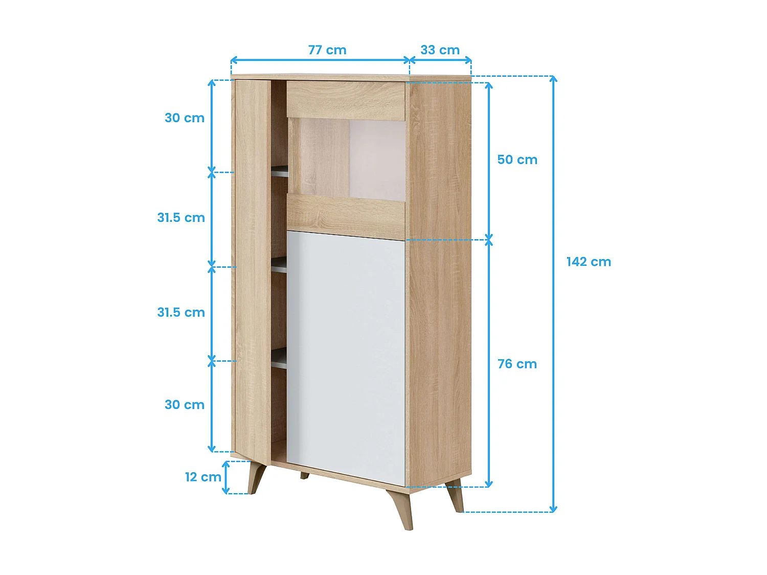Pack Muebles Salón Nórdico Blanco Roble: TV, Aparador, Vitrina, Mesas