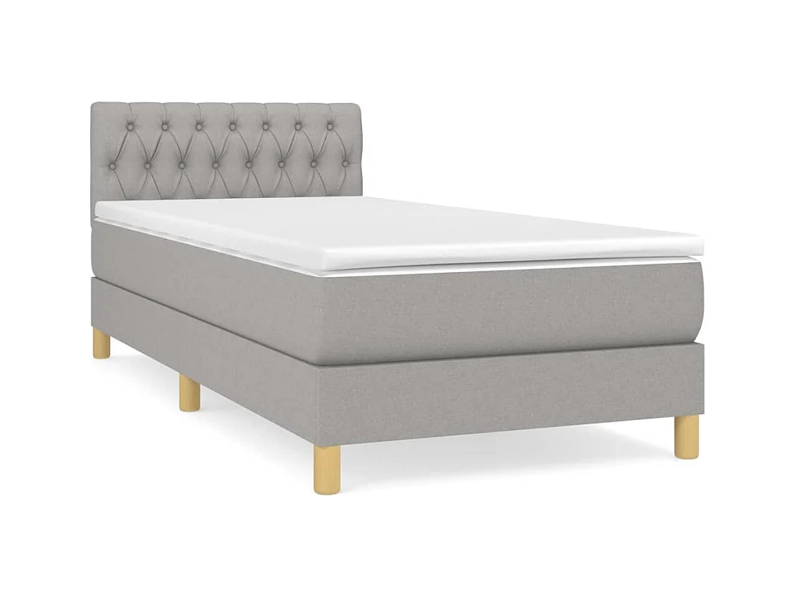 Lit simlpe adulte-Sommier à lattes de lit avec matelas Gris clair 90x200 cm Tissu