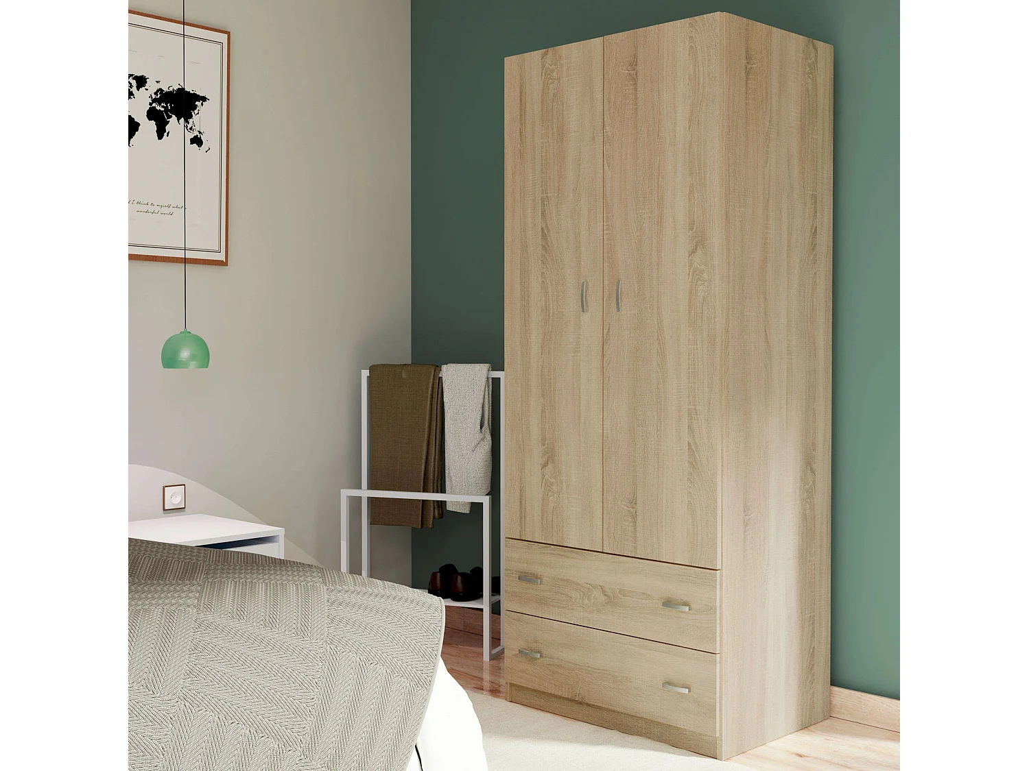 Armario Juvenil Turín 2 Blanco Brillo o Roble Cambrian 74x180 cm