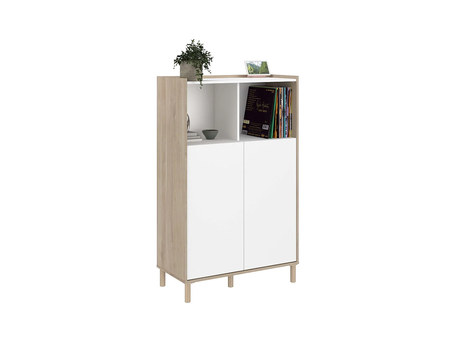 Armoire Azzaro 2 portes et 2 espaces, chêne japonais/blanc, 84x135x40 cm