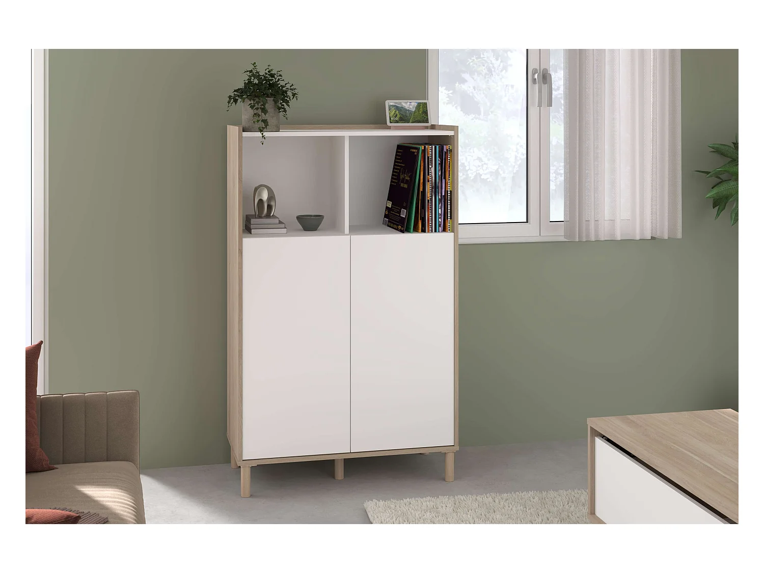 Armoire Azzaro 2 portes et 2 espaces, chêne japonais/blanc, 84x135x40 cm