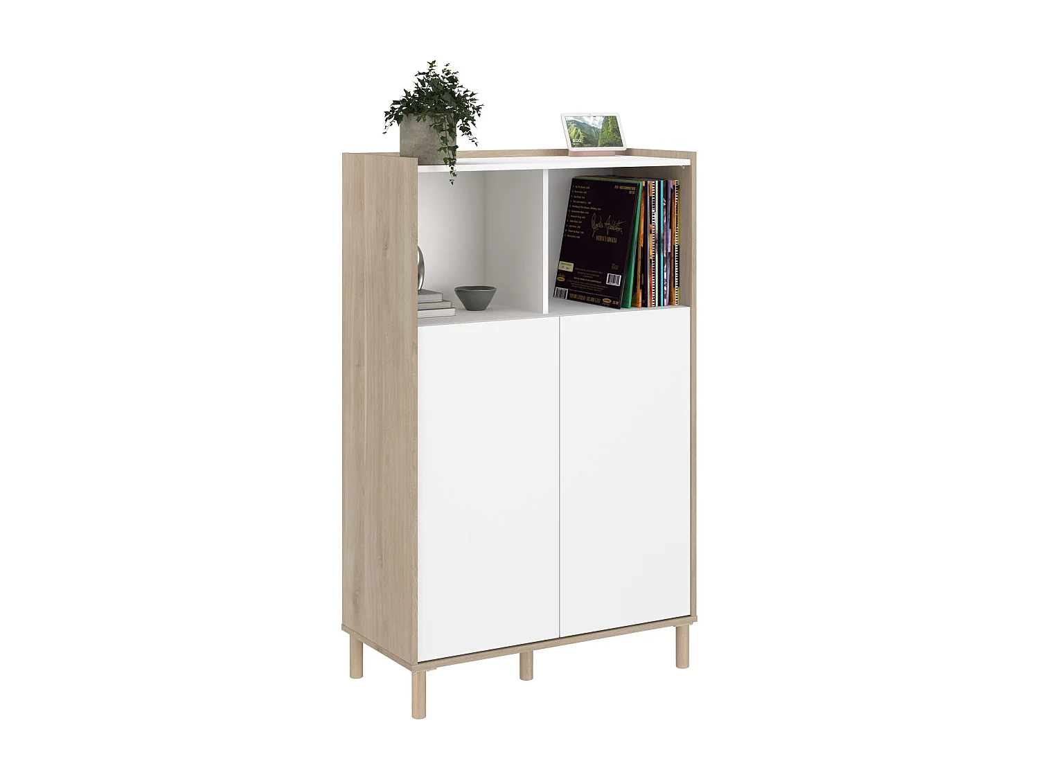 Armoire Azzaro 2 portes et 2 espaces, chêne japonais/blanc, 84x135x40 cm