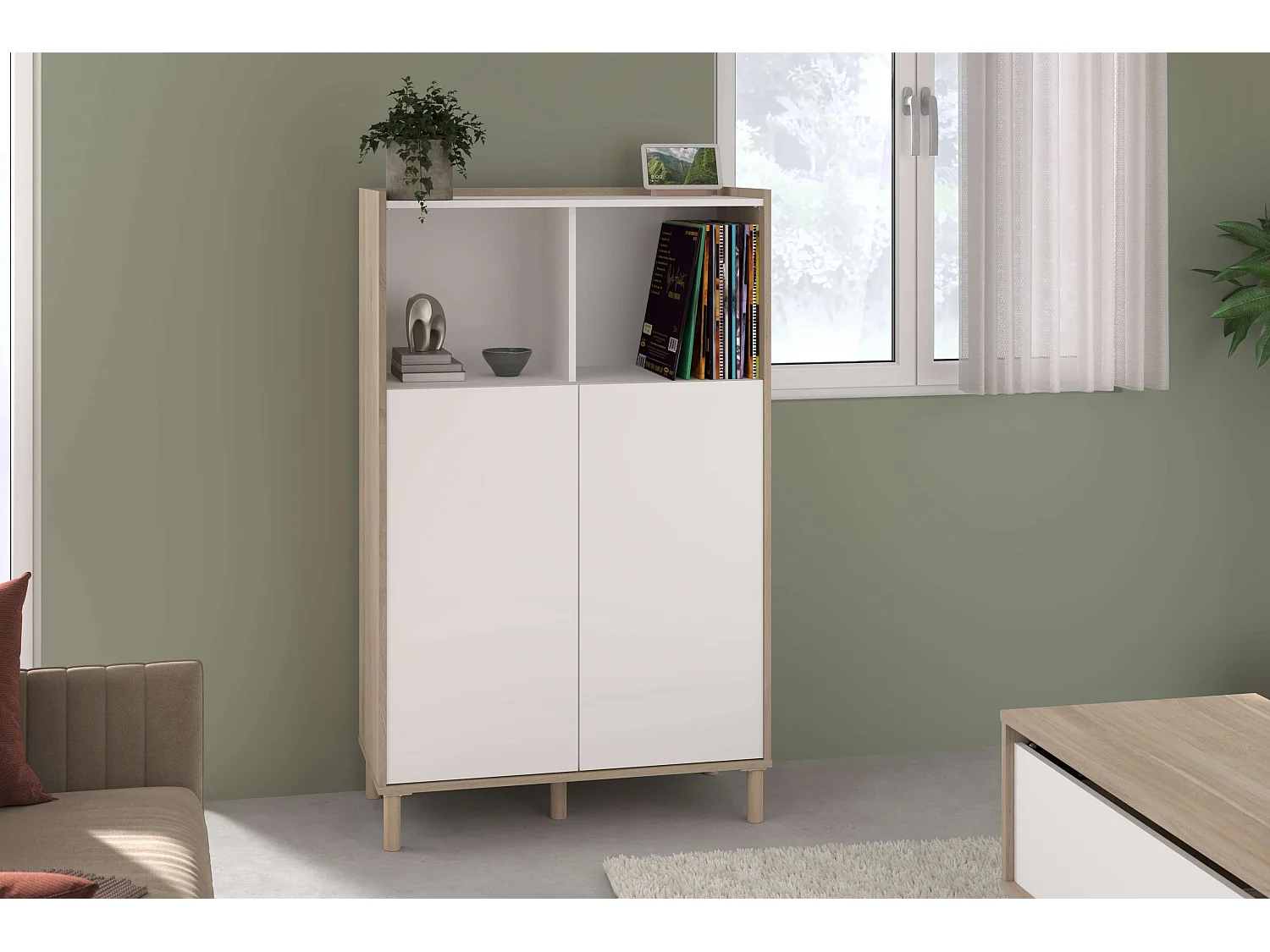 Armoire Azzaro 2 portes et 2 espaces, chêne japonais/blanc, 84x135x40 cm