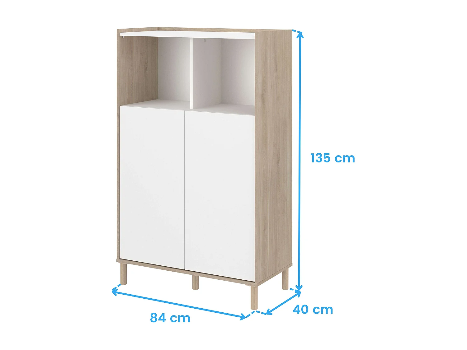 Armoire Azzaro 2 portes et 2 espaces, chêne japonais/blanc, 84x135x40 cm