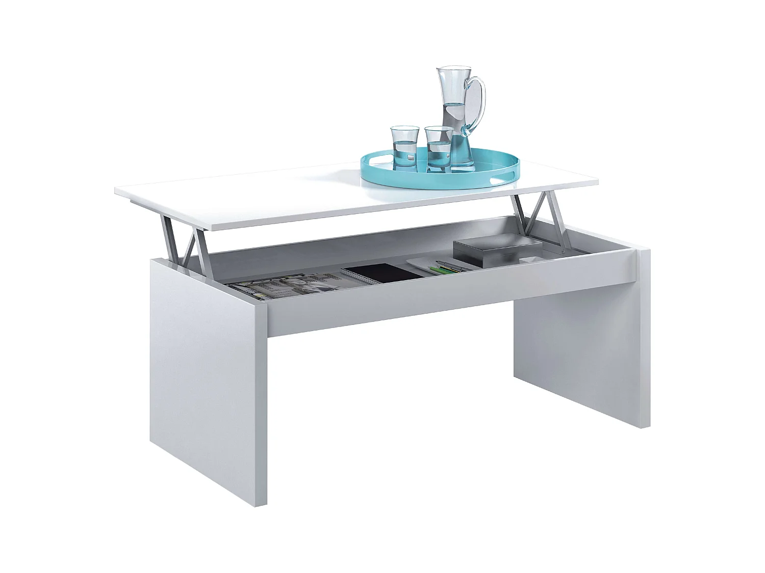 Pack Muebles Salón Santorini: Mesa TV, 2 Estanterías, Mesa Centro Elevable