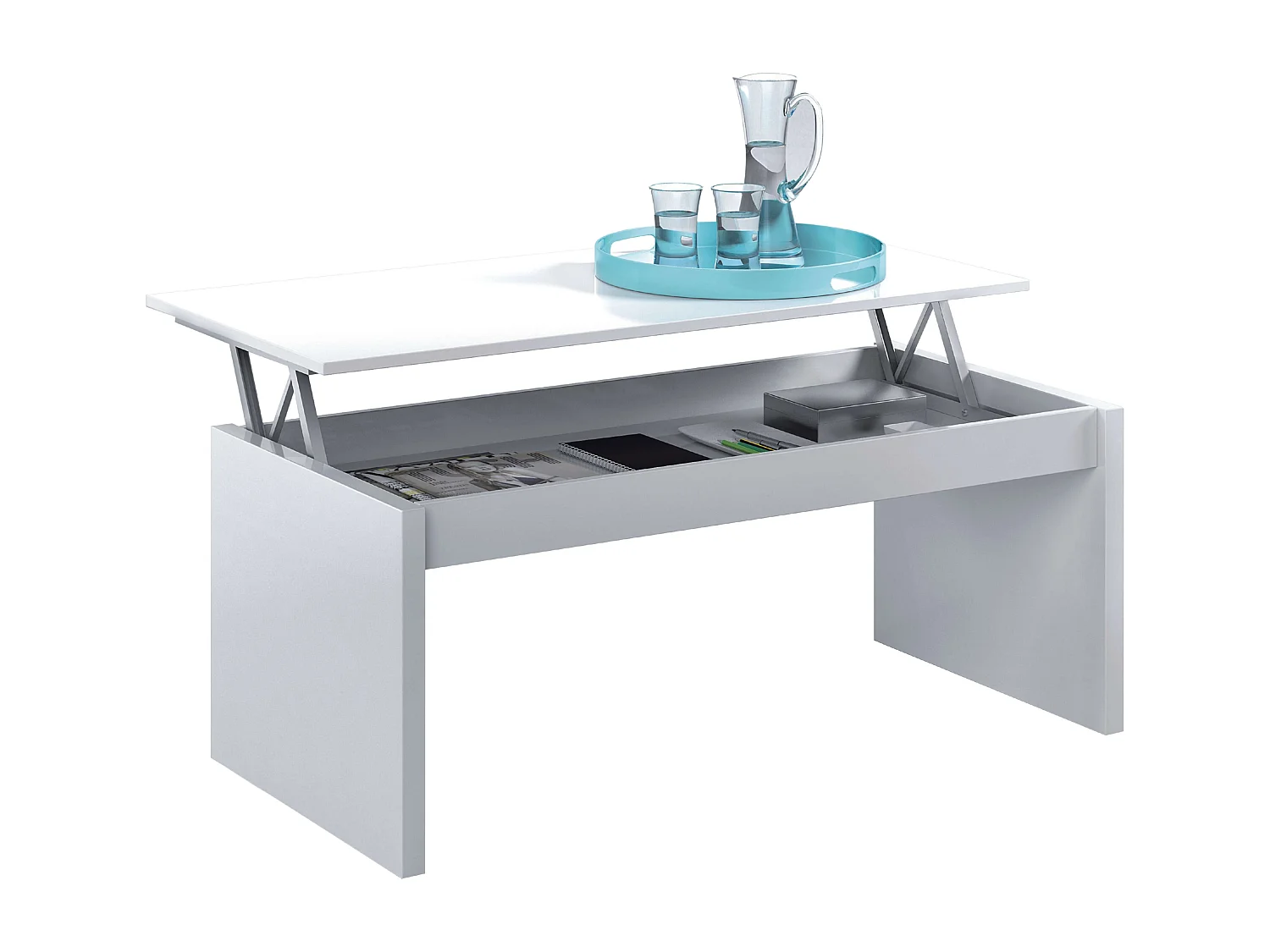 Pack Muebles Salón Santorini: Mesa TV, 2 Estanterías, Mesa Centro Elevable