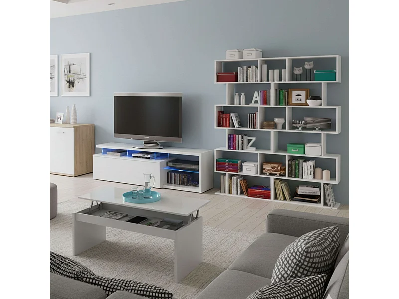 Pack Muebles Salón Santorini: Mesa TV, 2 Estanterías, Mesa Centro Elevable