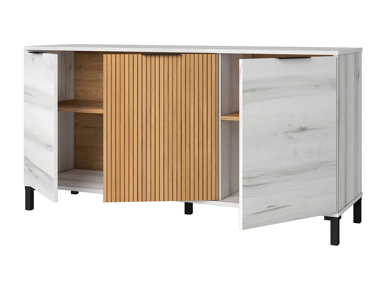 Pack Muebles Salón Tokio Estilo Nórdico Blanco Albo y Roble Rayado