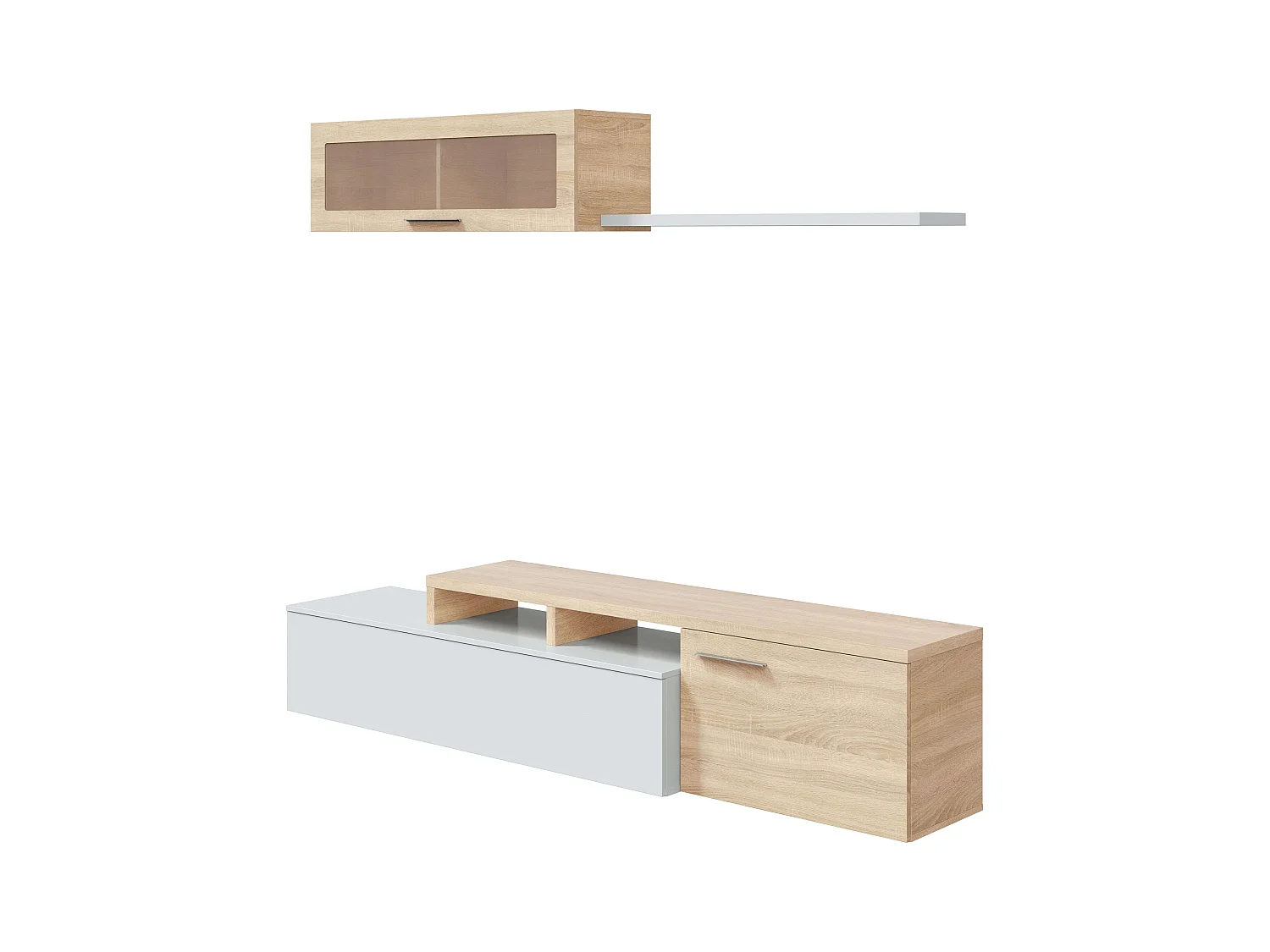 Pack 3 muebles salón blanco brillo y roble canadian
