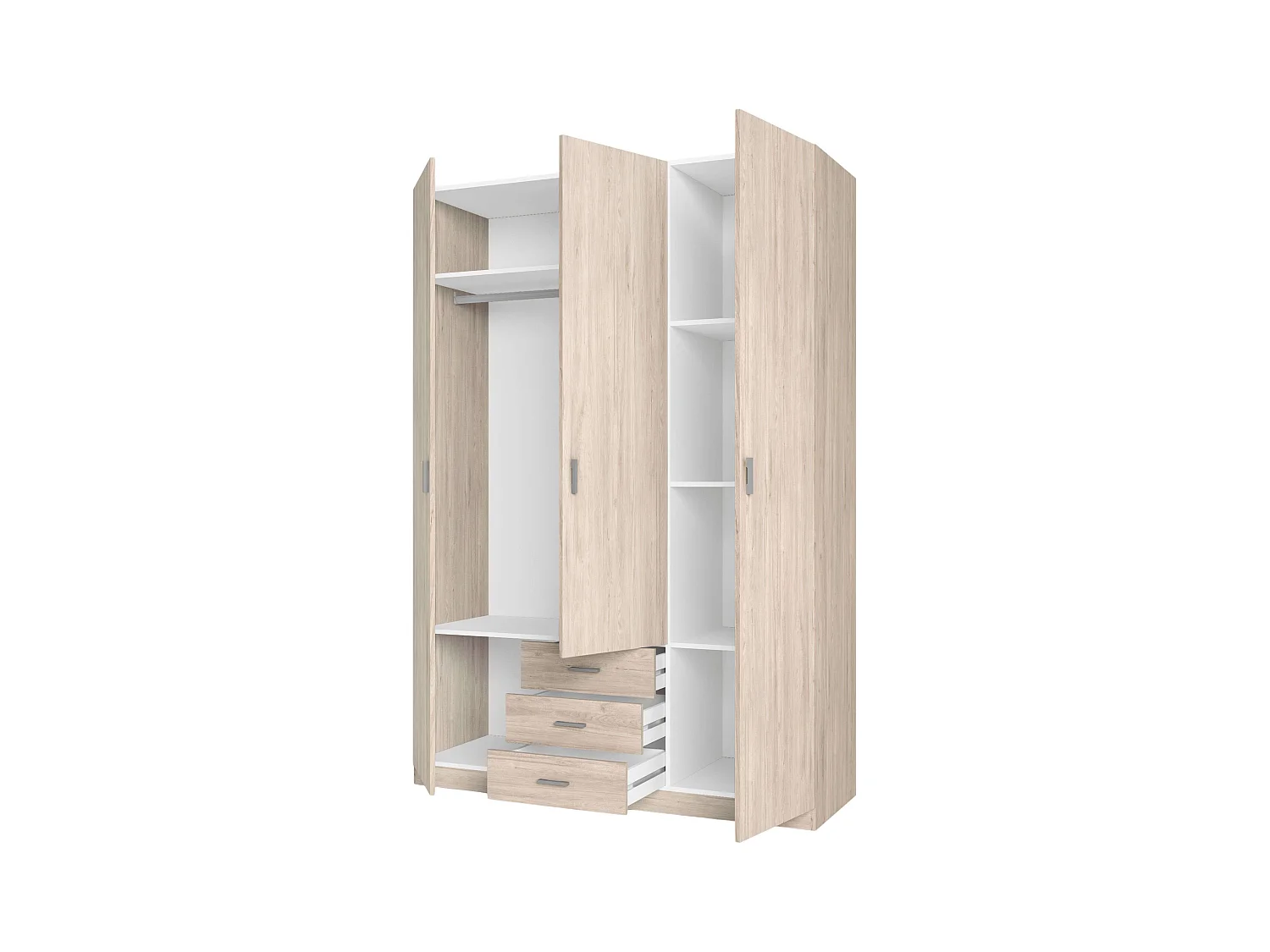 Armario ropero Roma 3 puertas 3 cajones color sahara 150x215 cm