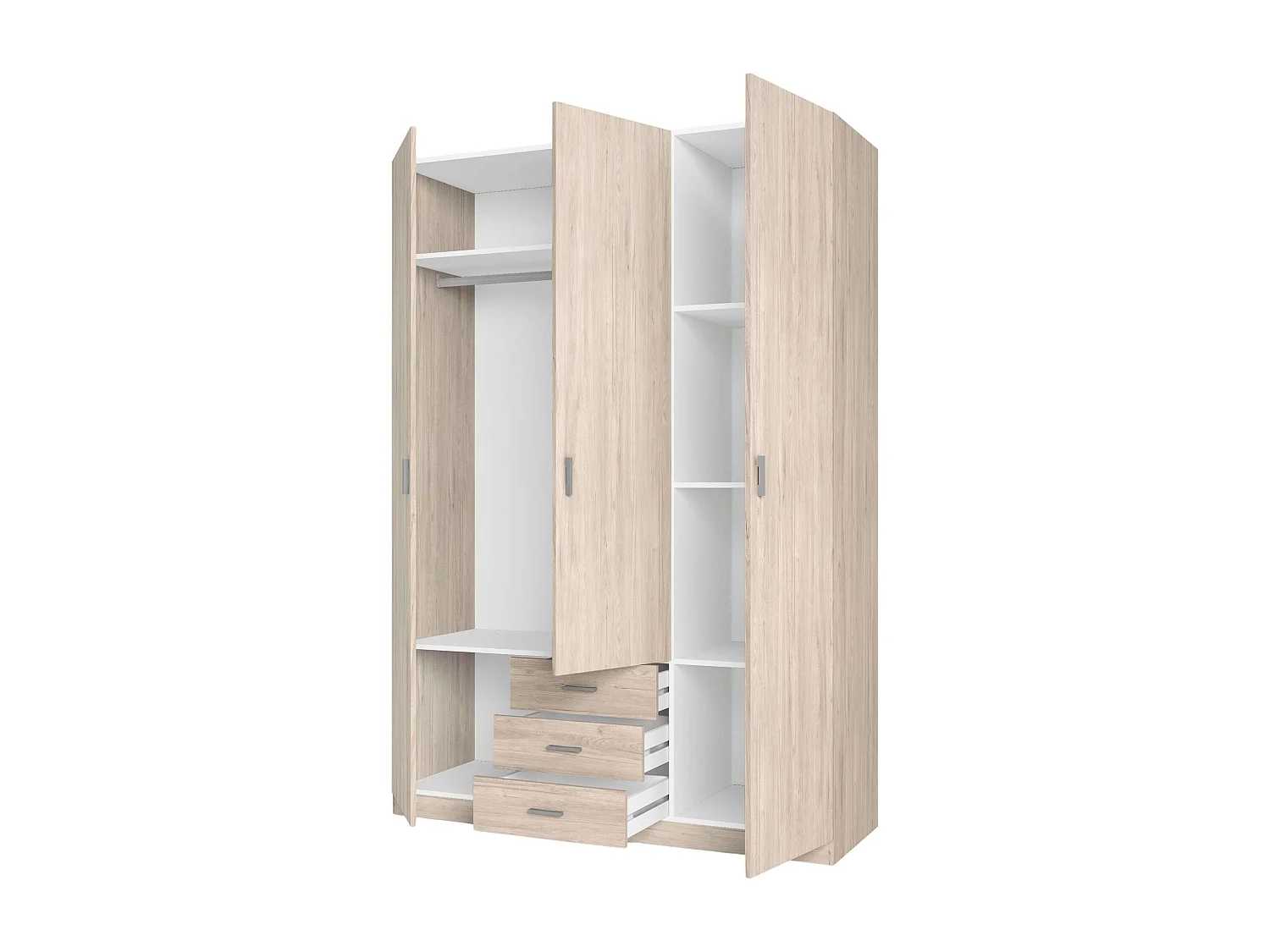 Armario ropero Roma 3 puertas 3 cajones color sahara 150x215 cm