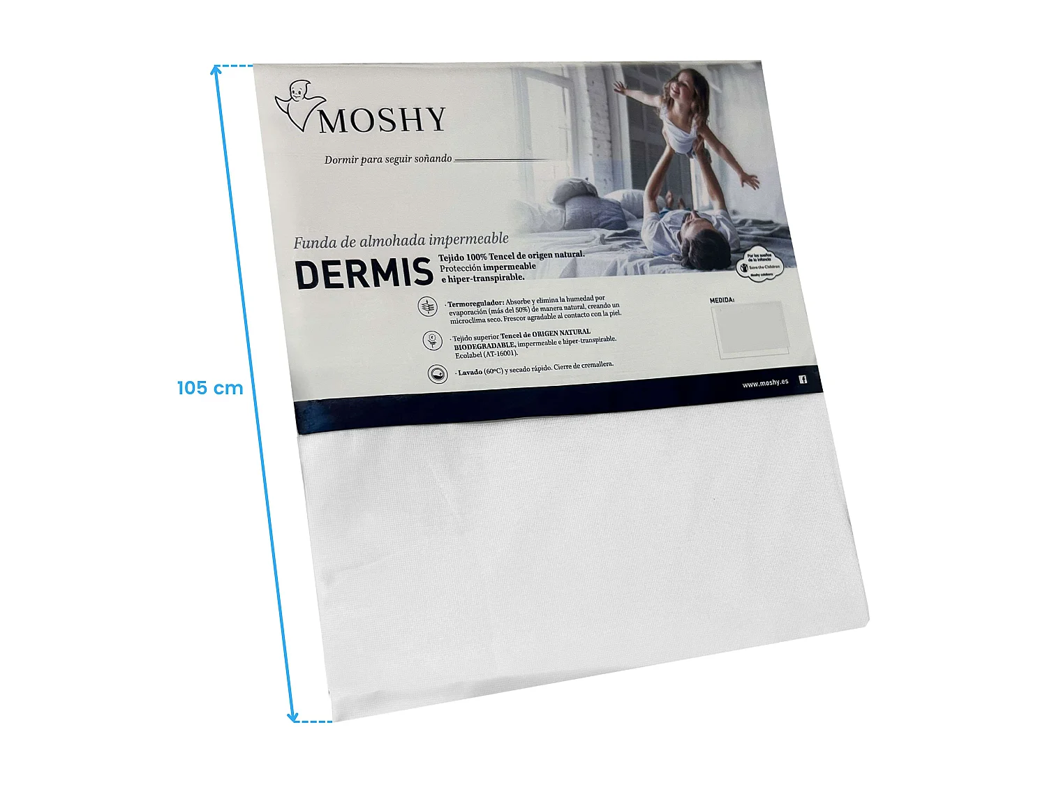 Taie d'oreiller individuelle Dermis White en PU respirant anti-acariens 105 cm