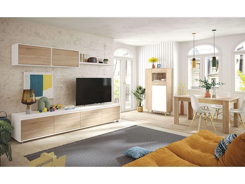 Pack Muebles Salón Moderno Blanco Mate y Roble Canadian