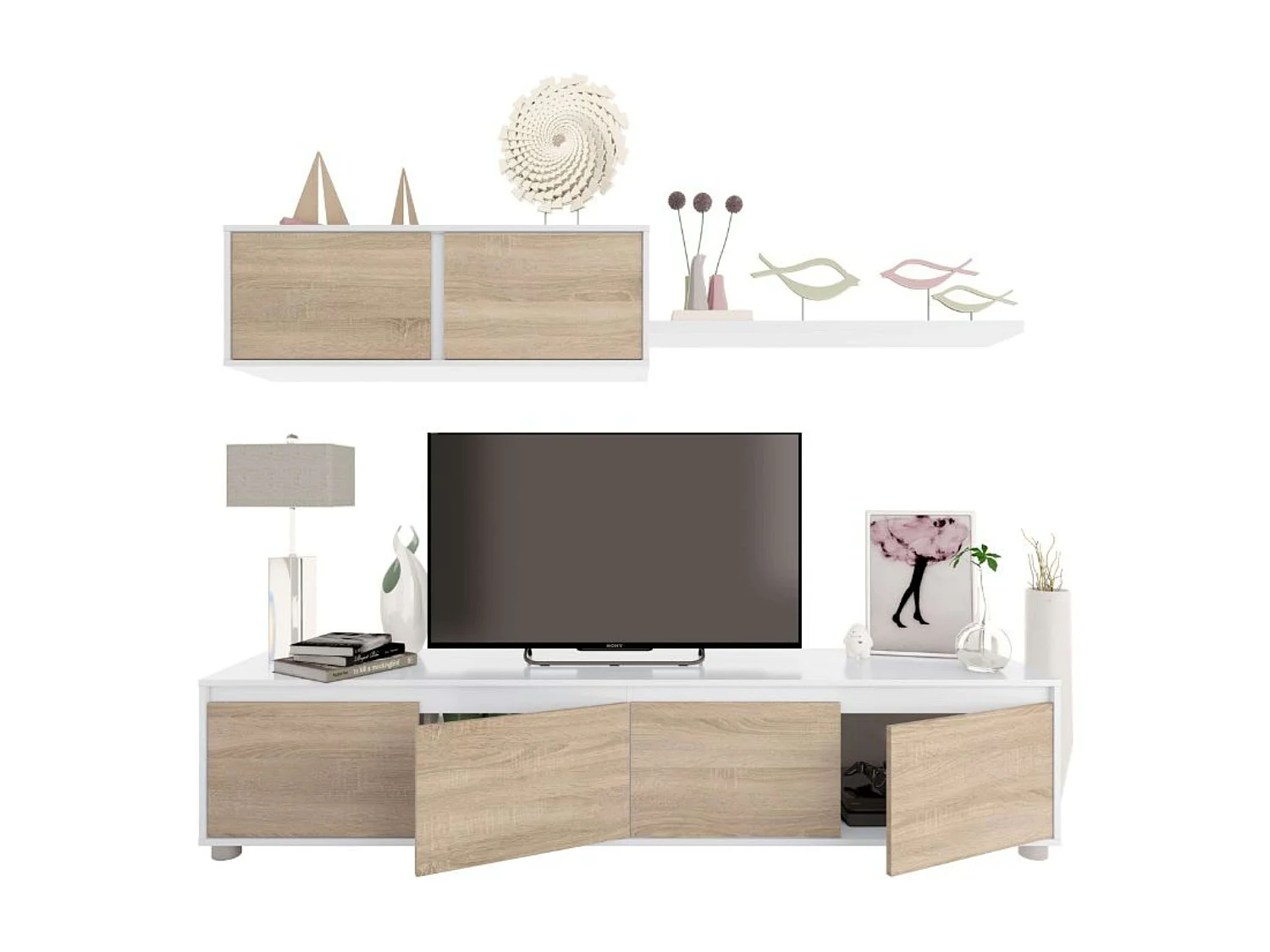 Pack Muebles Salón Moderno Blanco Mate y Roble Canadian