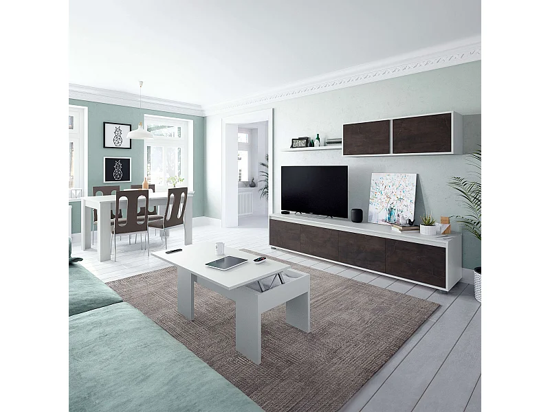 Pack Muebles Salón Industrial Blanco Óxido: Módulo TV, Mesa Centro и Comedor