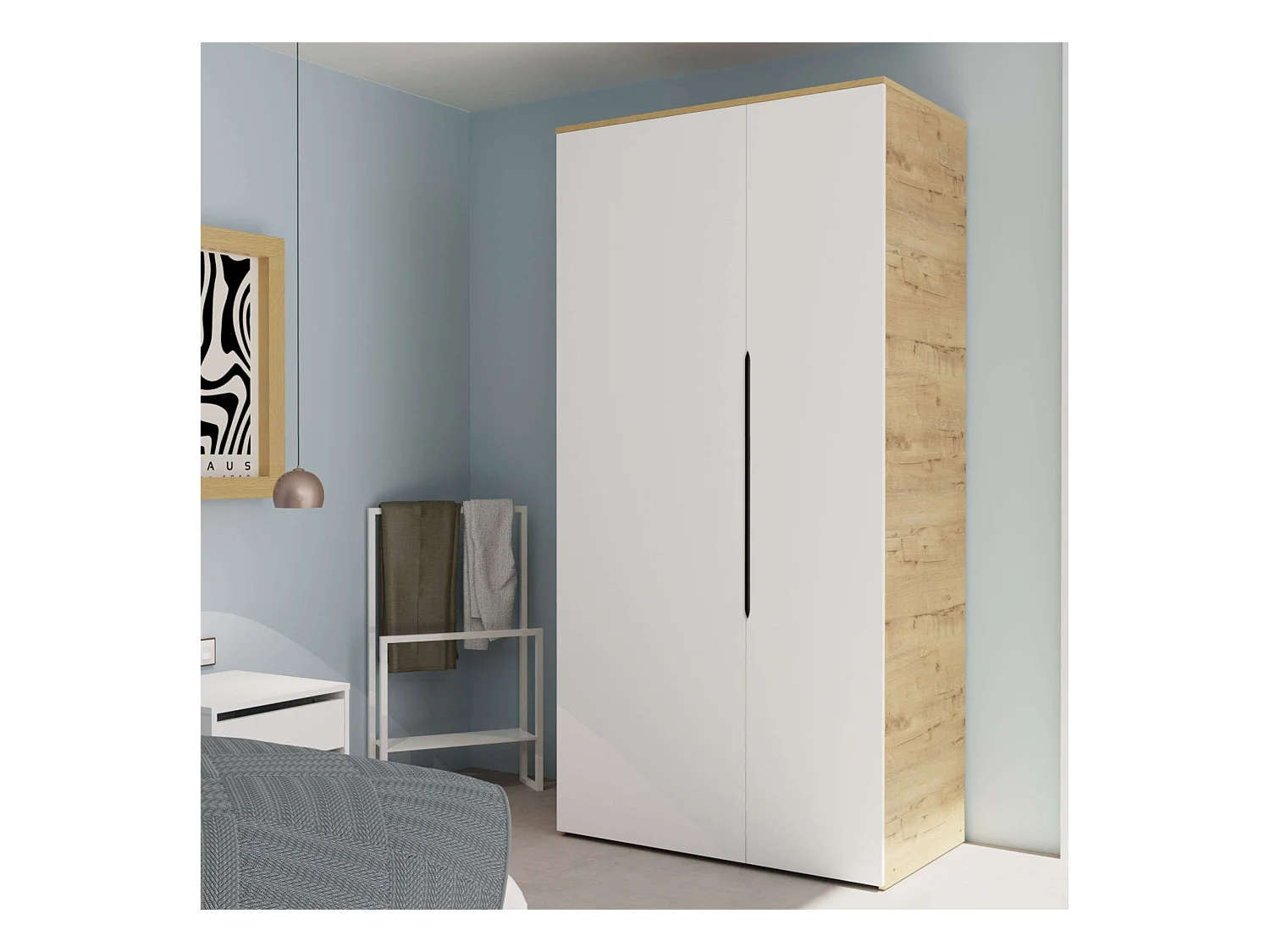 Armario Bruselas 2 Puertas Blanco Roble Gold 100x200x57cm Dormitorio