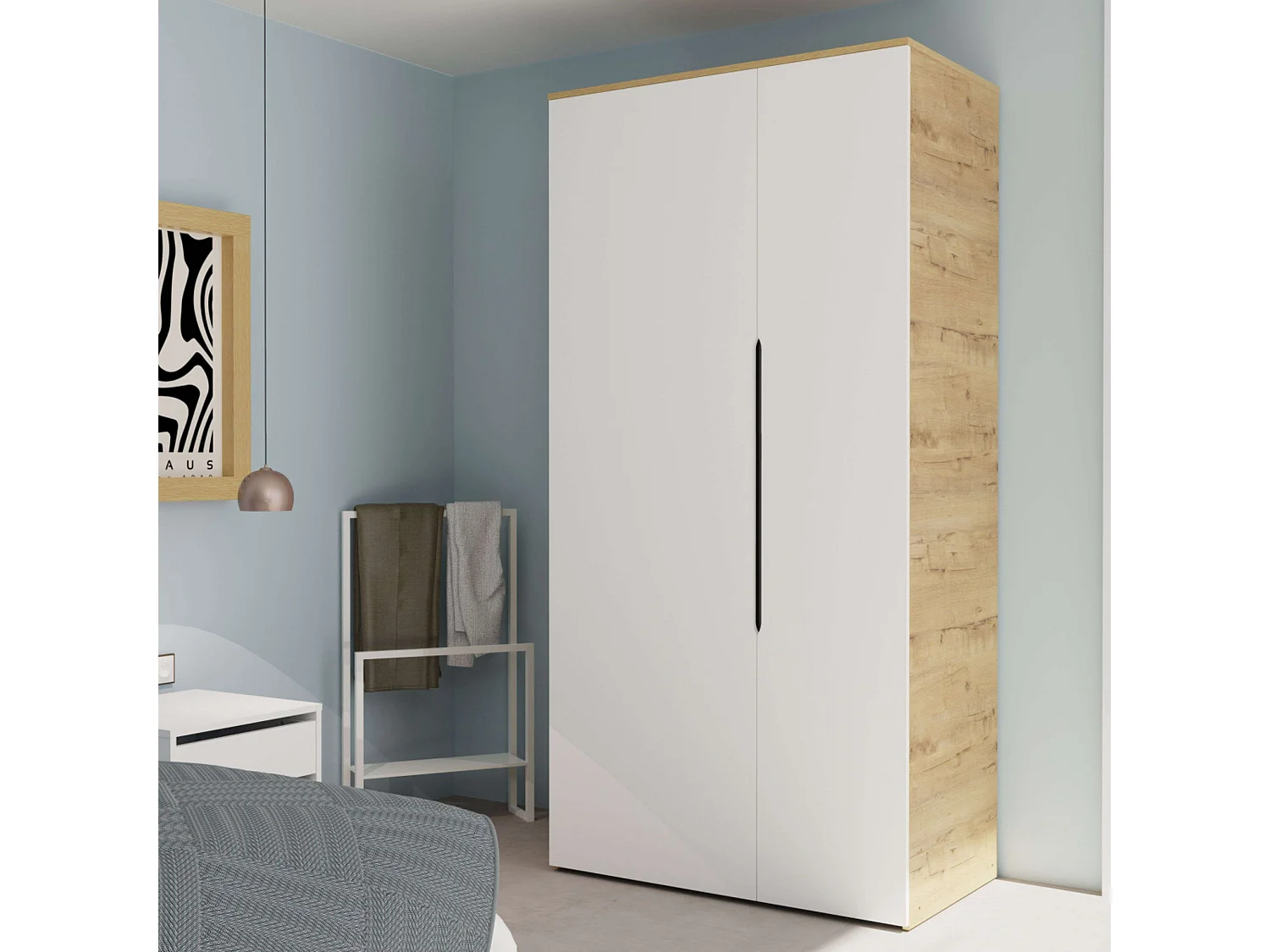 Armario Bruselas 2 Puertas Blanco Roble Gold 100x200x57cm Dormitorio