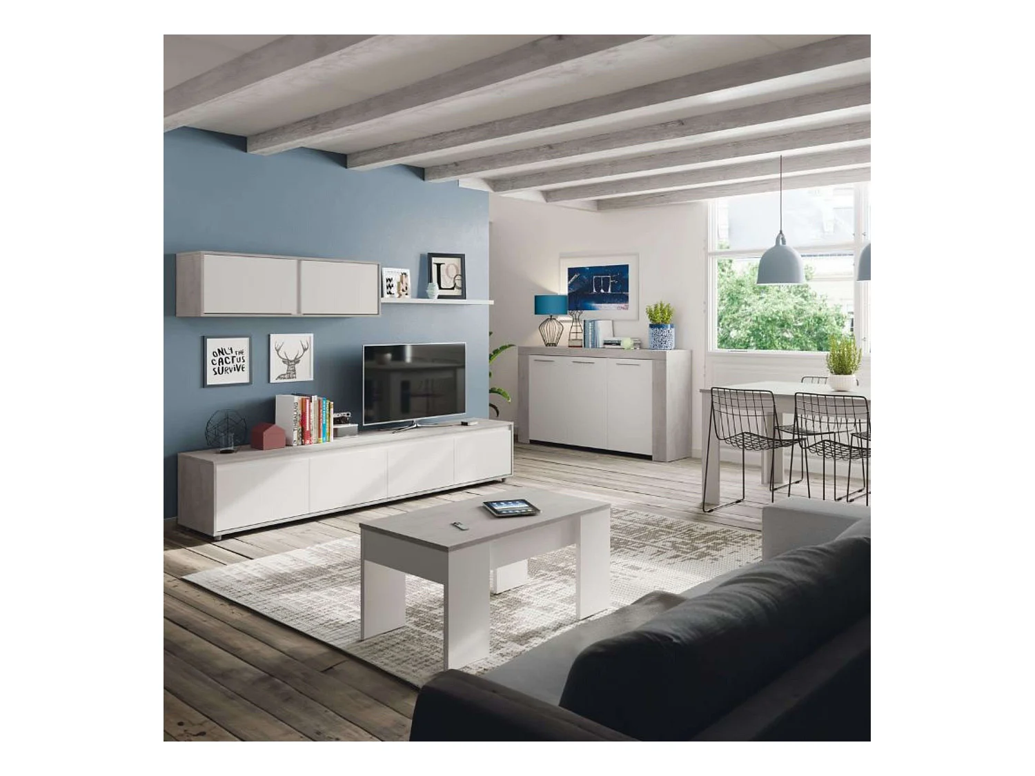 Pack Muebles Salón Plutón III (modular+mesa centro+mesa comedor+aparador)