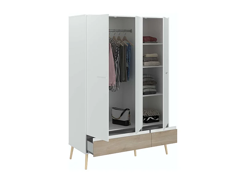 Armario Ropero Osaka 3 puertas Roble Japonés y Blanco Estilo Japandi